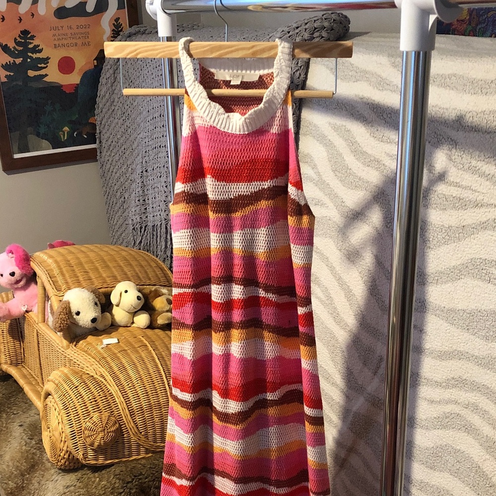 LOFT knit orange pink & brown maxi dress